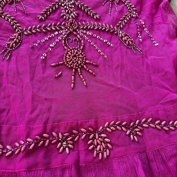 Free People| Beaded Sheer Top| Sheer Gauze Magenta Top - Picture 10 of 10